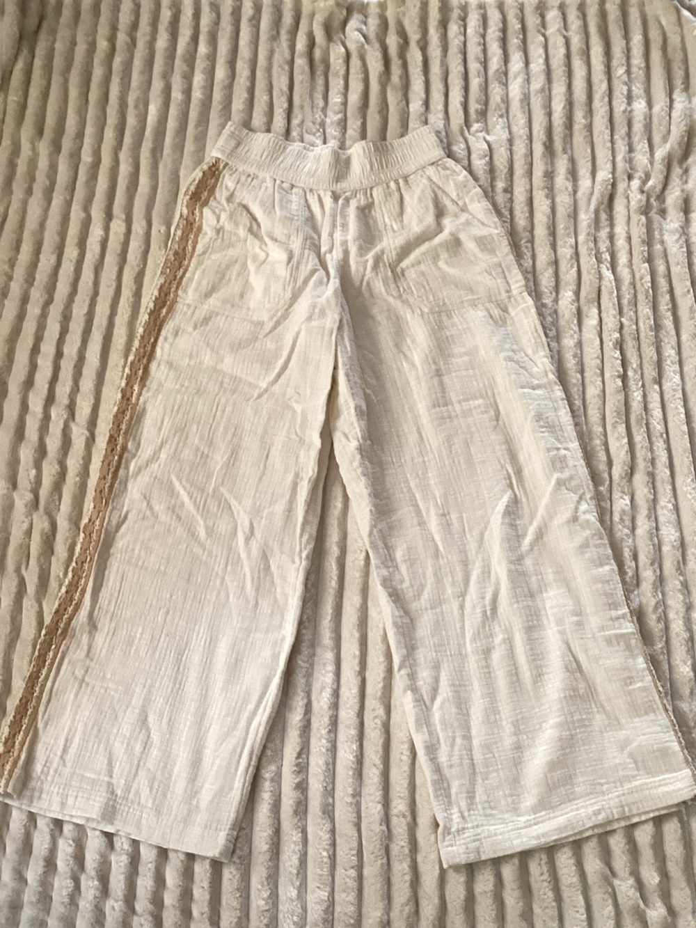aerie Cream Wide-Leg Pants with Crochet Trim